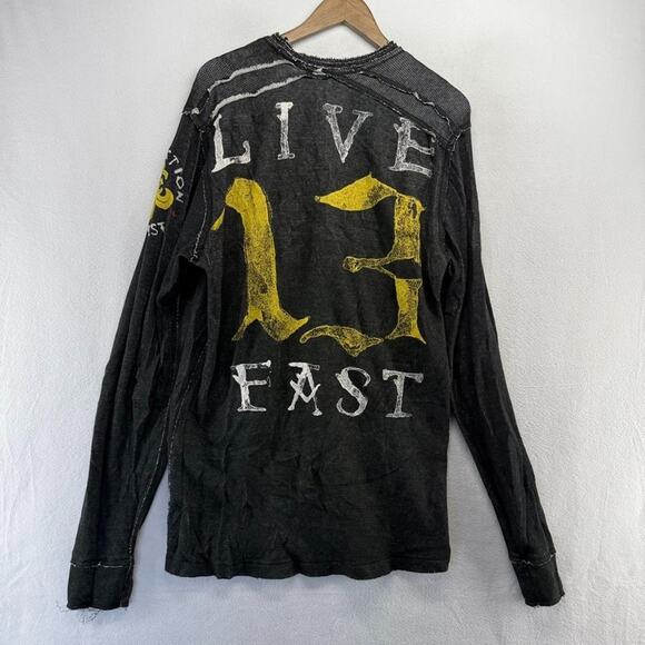 Affliction Shirt Mens large Gray Thermal Reversible Live Fast Graphic Grunge y2k - Picture 11 of 12